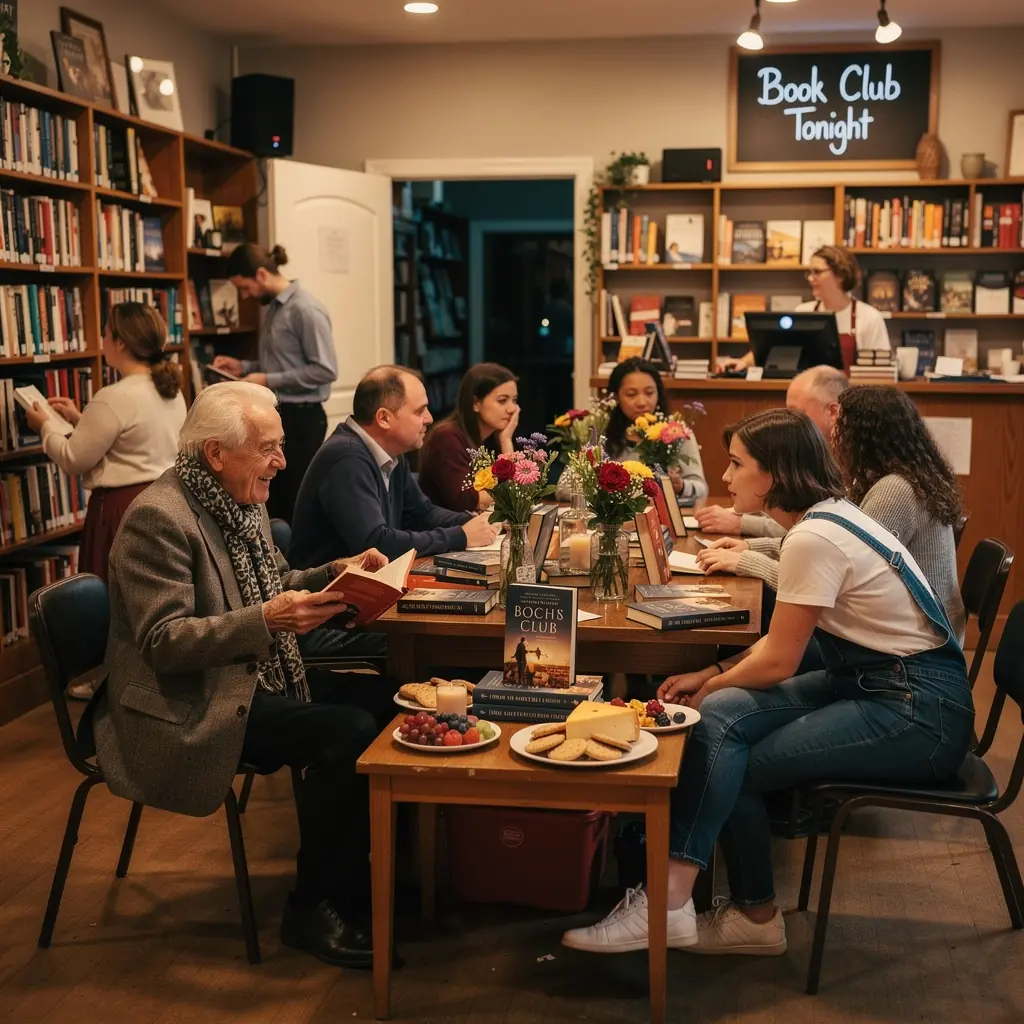 AtmosfГ©rickГЅ veДЌer s lampami a svГ­ДЌkami v knihkupectvГ­.