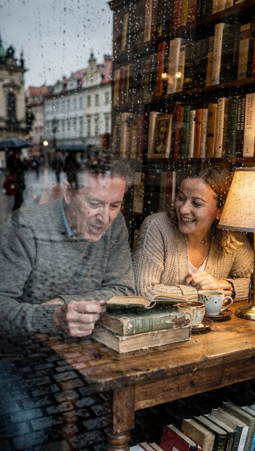 Knihy a literární dekorace vytvářejí inspirativní atmosféru.